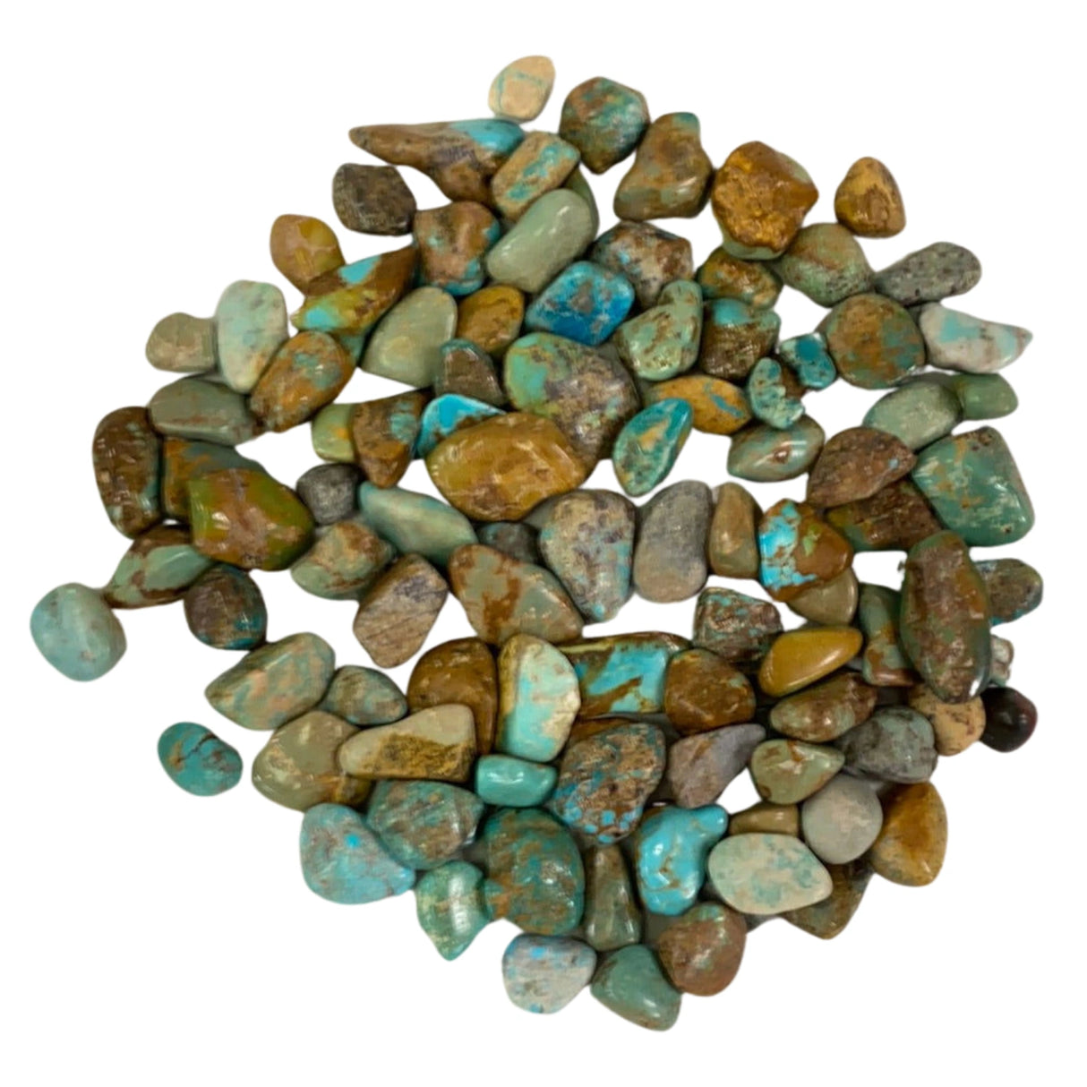 Turquoise Tumbled Brazil - stones with shades of blue, green, and brown.