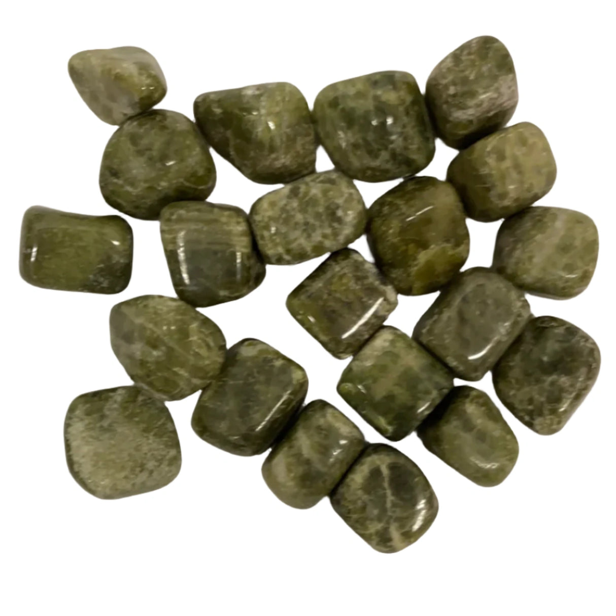 Vesuvianite Tumbled - Polished green stones with darker inclusions.
