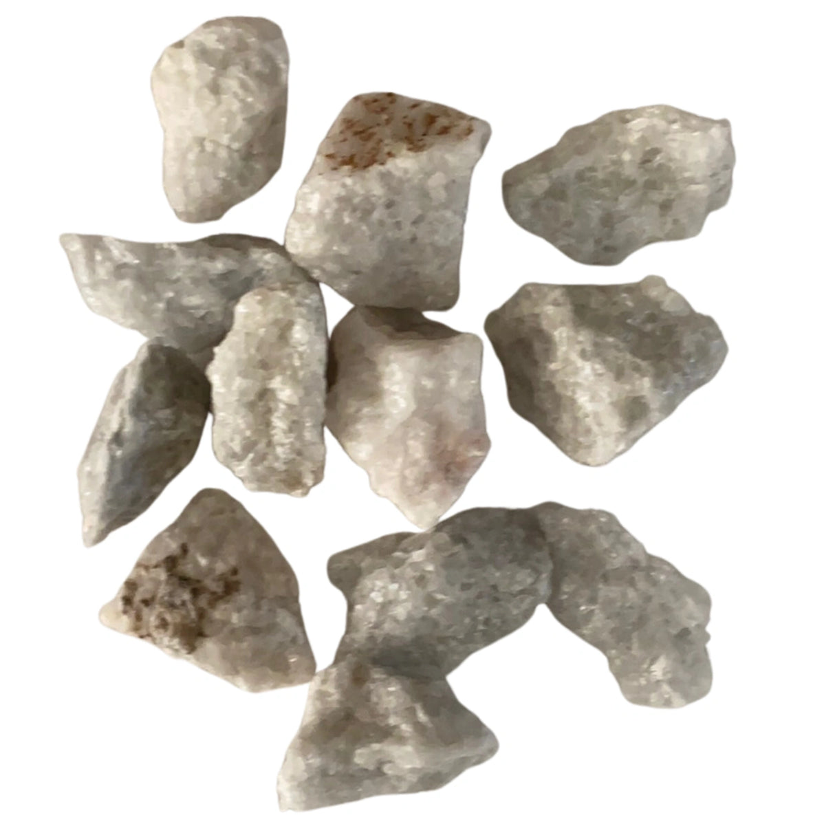 White Calcite Raw lg Tumbled - white raw stones with brown flecks.