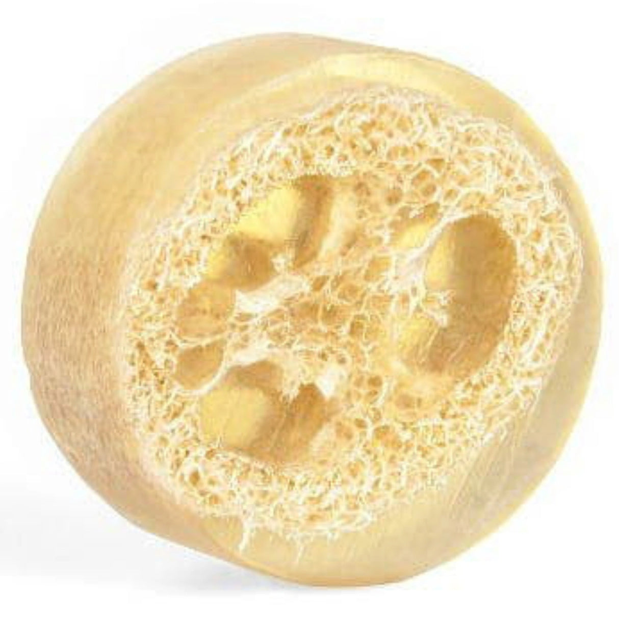 Tan loofah soap with visible loofah fibers.