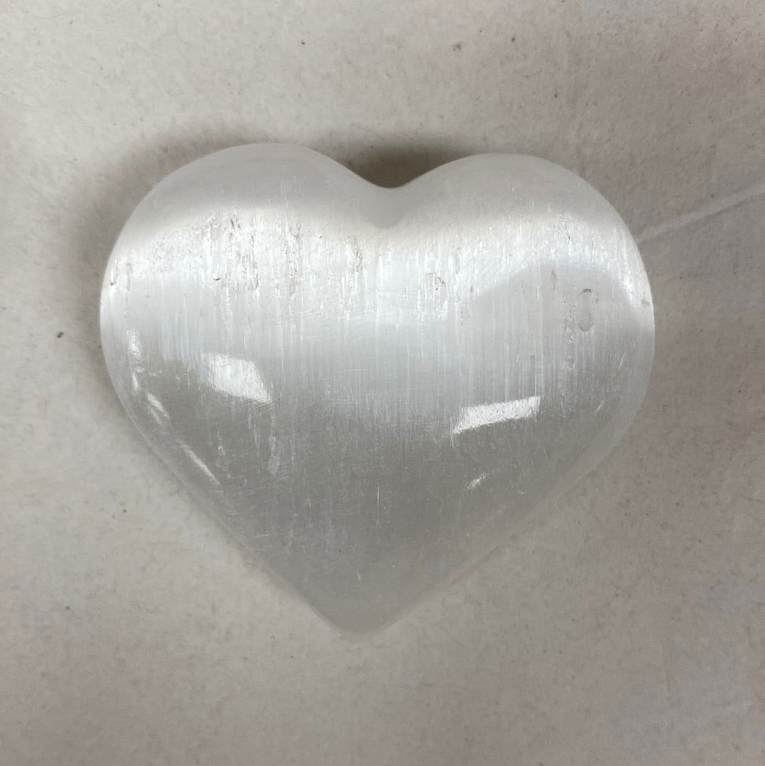 White Selenite Heart -