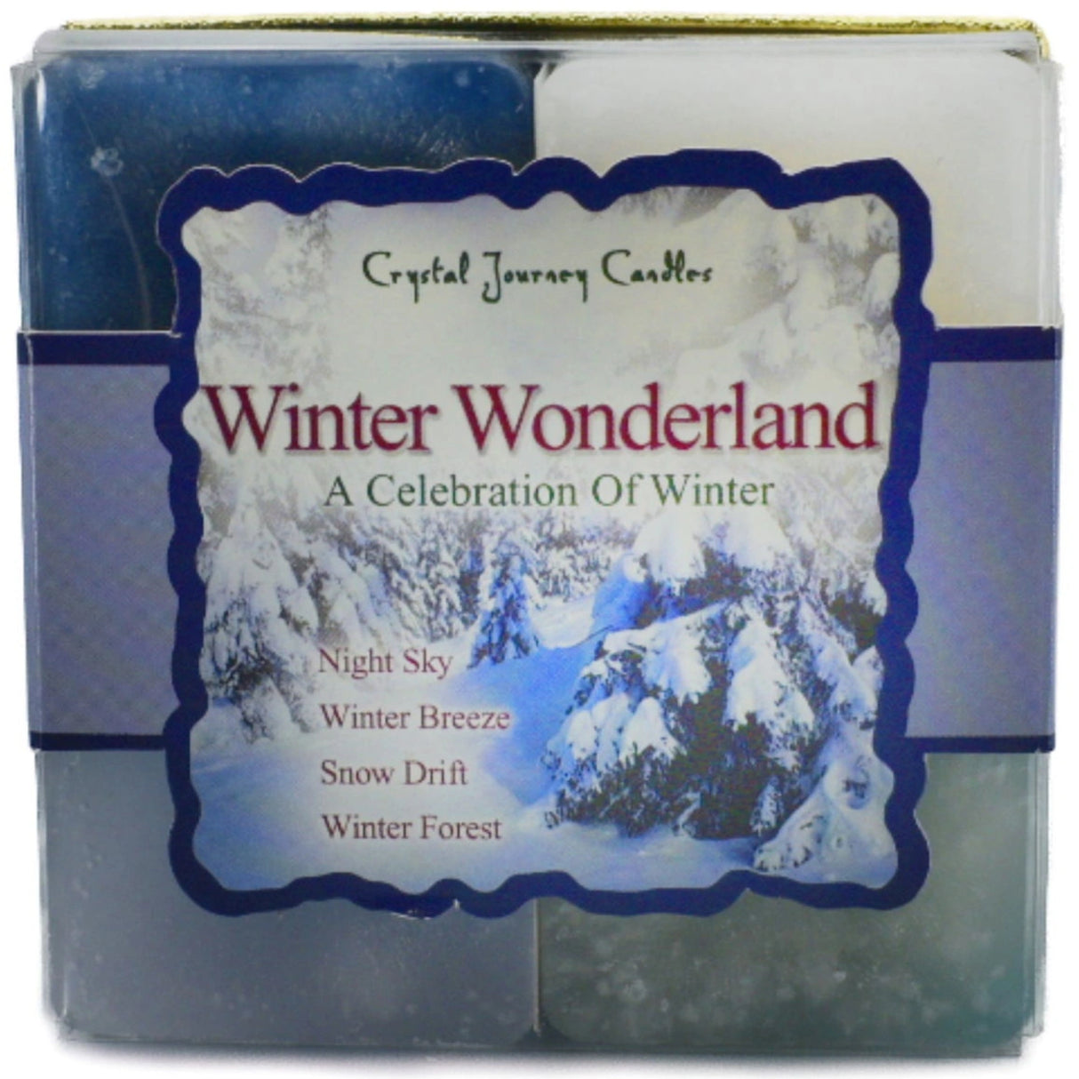 Winter Wonderland Candle Set with blue, white, green, and purple candles.