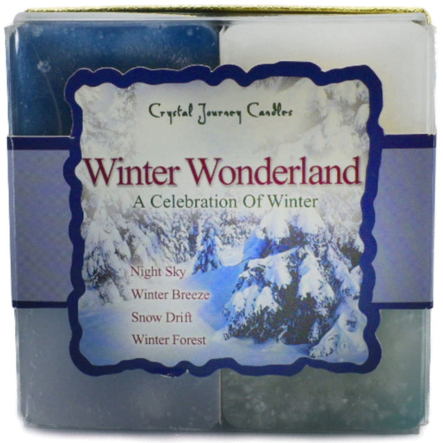 Winter Wonderland Candle Set with blue, white, green, and purple candles.