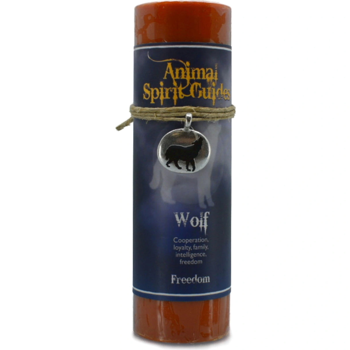 Orange candle with "WOLF" and "ANIMAL SPIRIT GUIDES" labels.