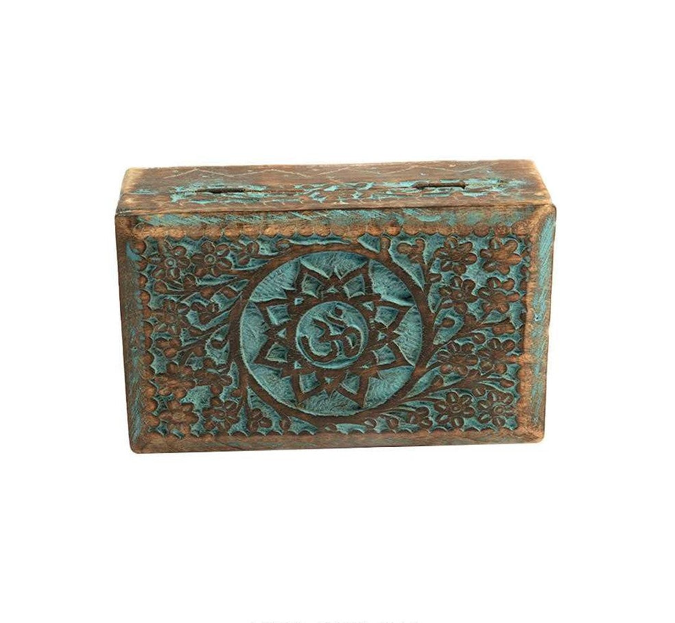 Lotus Om Wood Box Blue