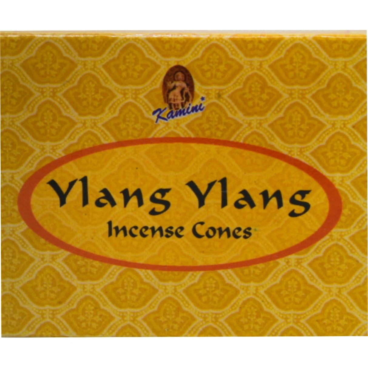 Ylang Ylang Incense Cones in a yellow box.
