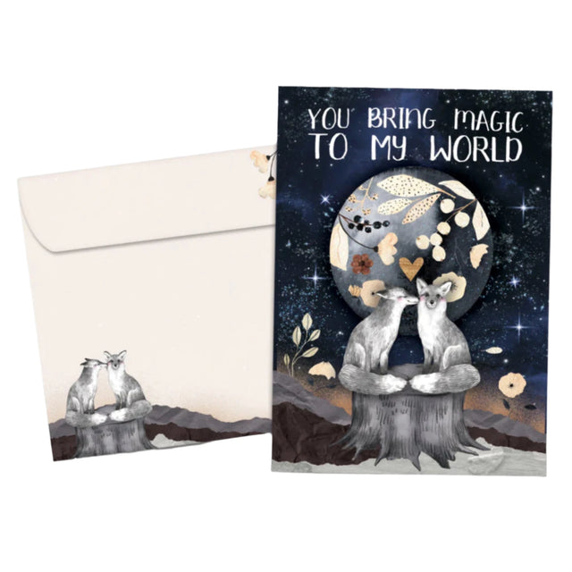You Bring magic to my world black card with silver foxes