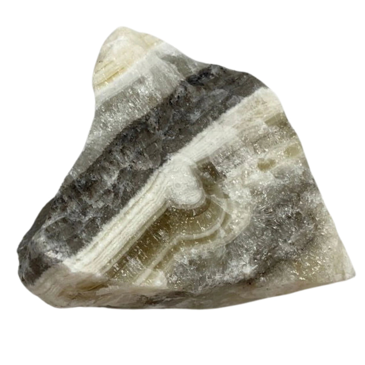 Zebra Calcite Raw - Raw Zebra Calcite with black, white, and gray stripes.