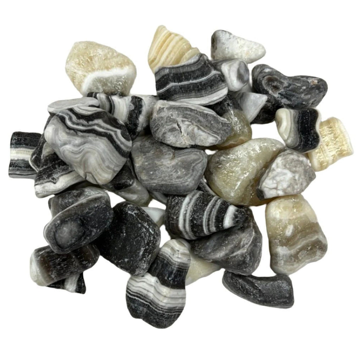 Zebra Calcite Tumbled - White stones with black lines through it like a zebra zebra calcite