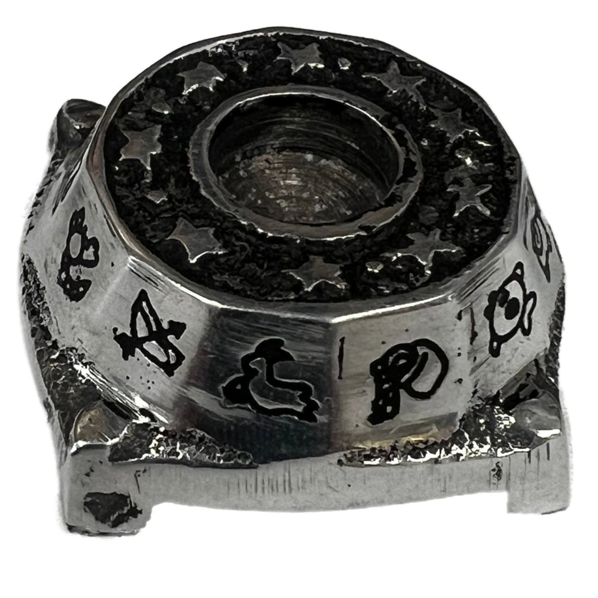 Zodiac Aluminum Ritual Candle Holder - Round candle holder with images of zodiac