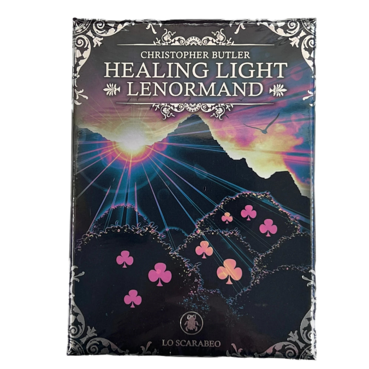 healing light lenormand cards in. black box with images of mountains and sunrise