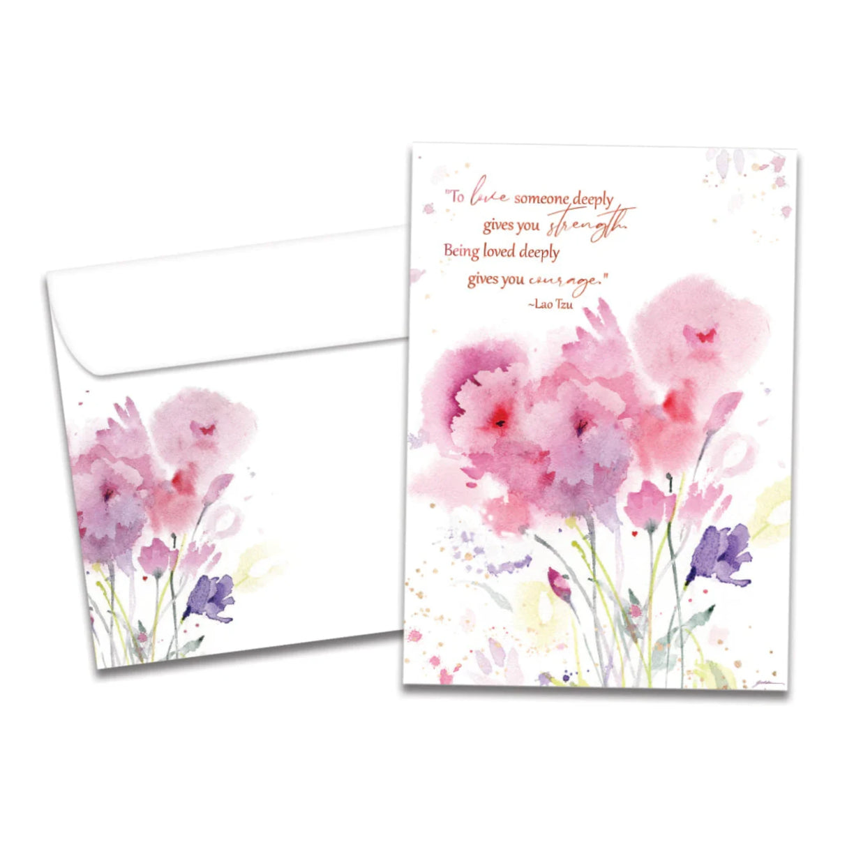 Strength and Courage white card with pink flowers