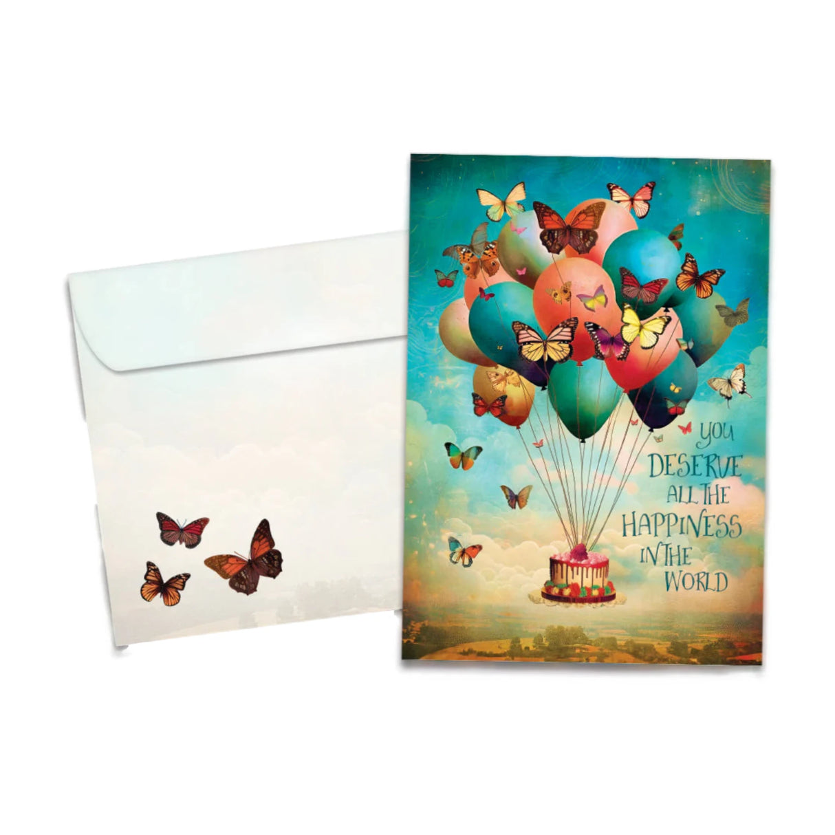 Tree free butterfly balloons image of a cake being lifted by balloons and butterflies