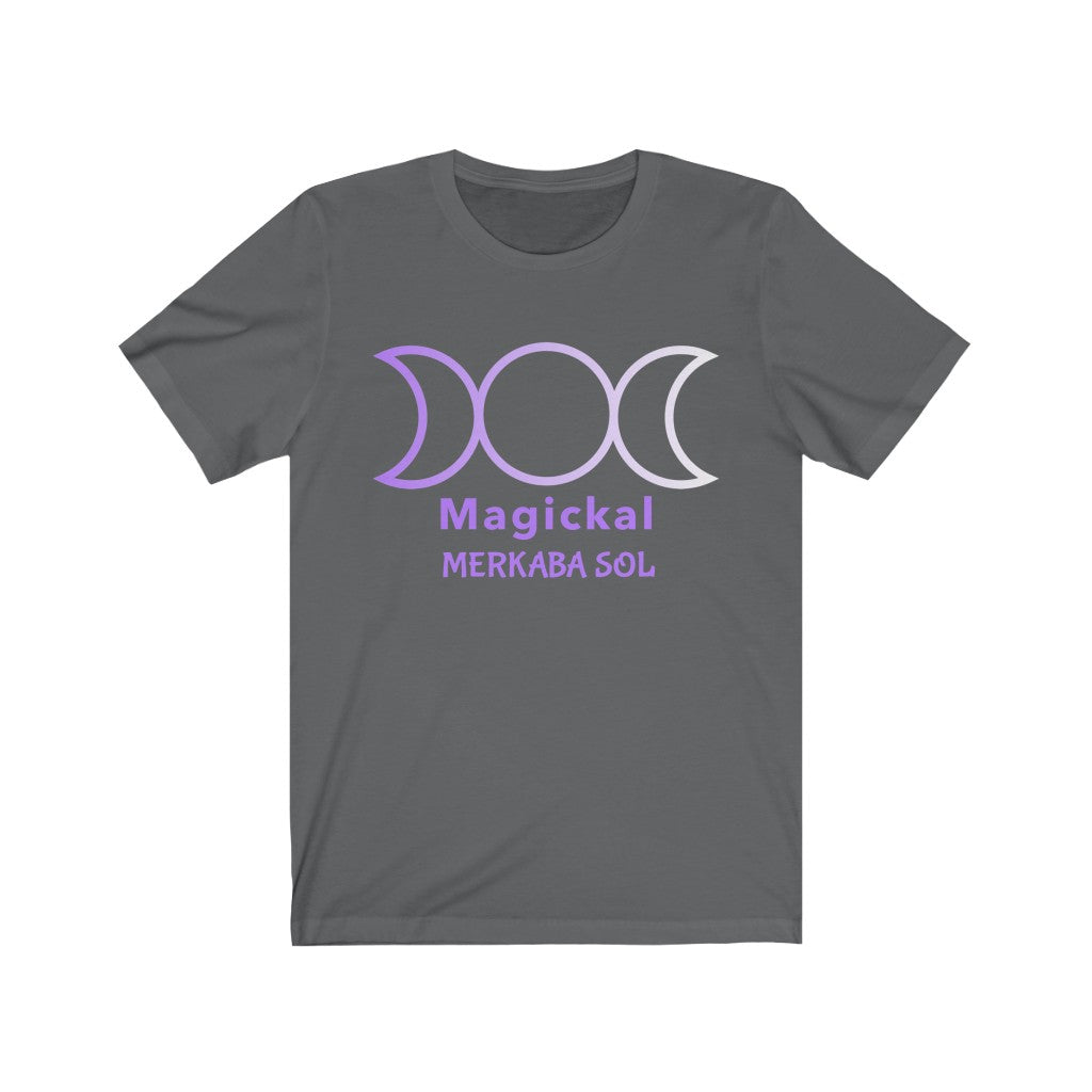 Let the magickal moon guide you. Bring inspiration and empowerment to your wardrobe with this Magickal Moon t-shirt in asphalt color or give it as a fun gift. From merkabasolshop.com