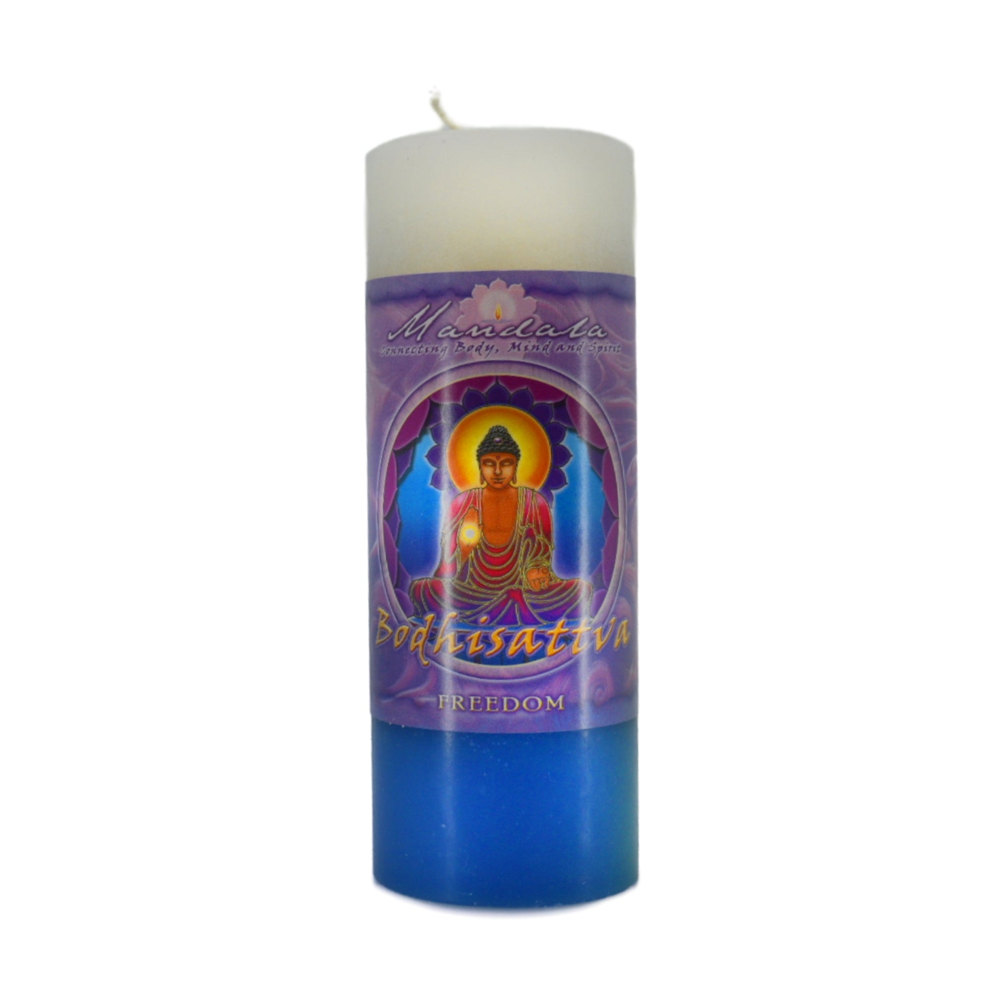 Freedom Mandala Candle.  This white candle is scented with musk, clove and lavender essential oils.  Burn the candle to enhance sacred inner knowledge, enlightenment, peace and freedom.