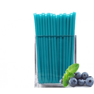 Blueberry Honey Straw.  A clear, plastic straw heat sealed at each end holding a blueberry honey syrup within.  