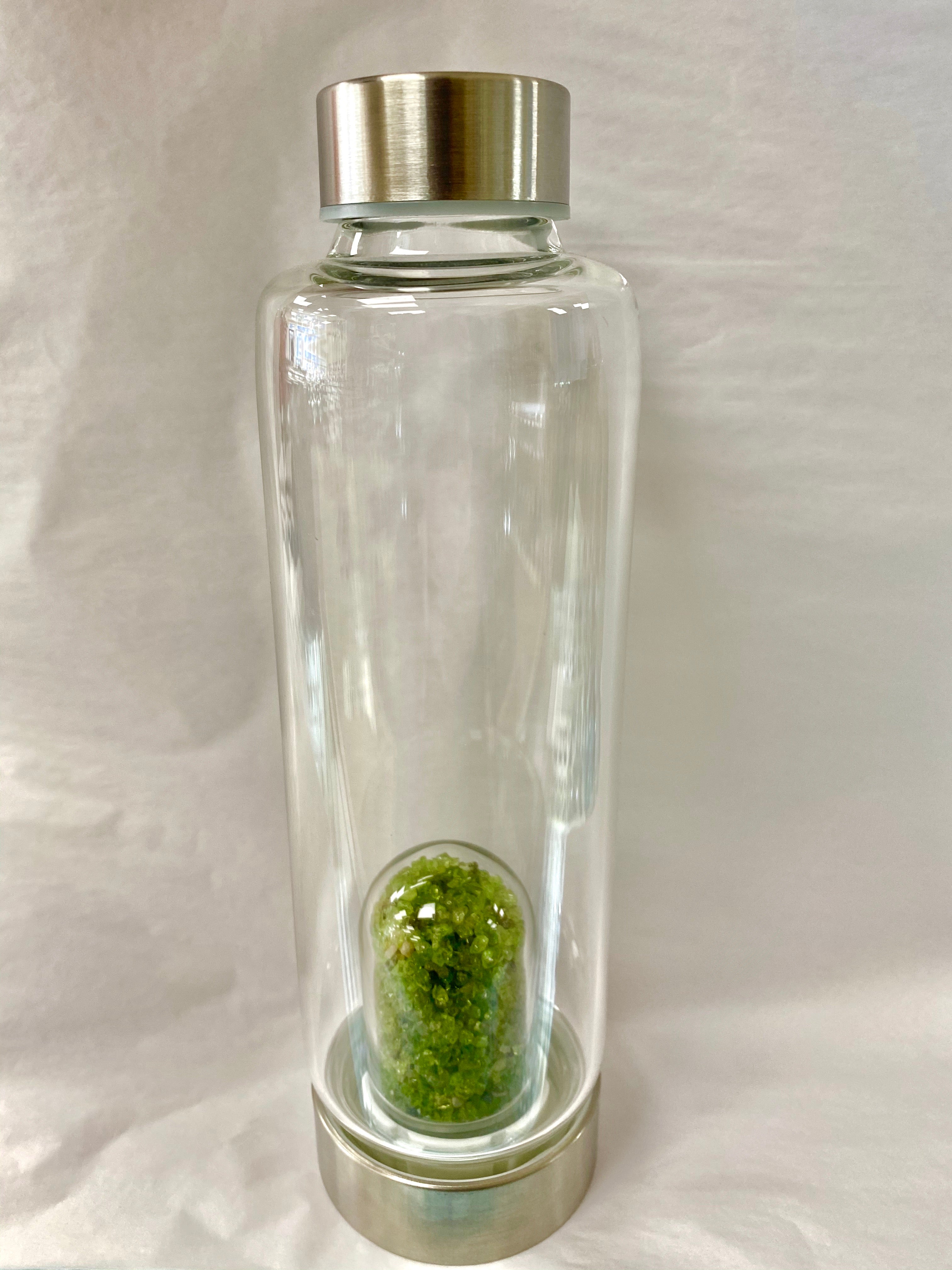 Peridot Gemstone Infusion Glass Water Bottle