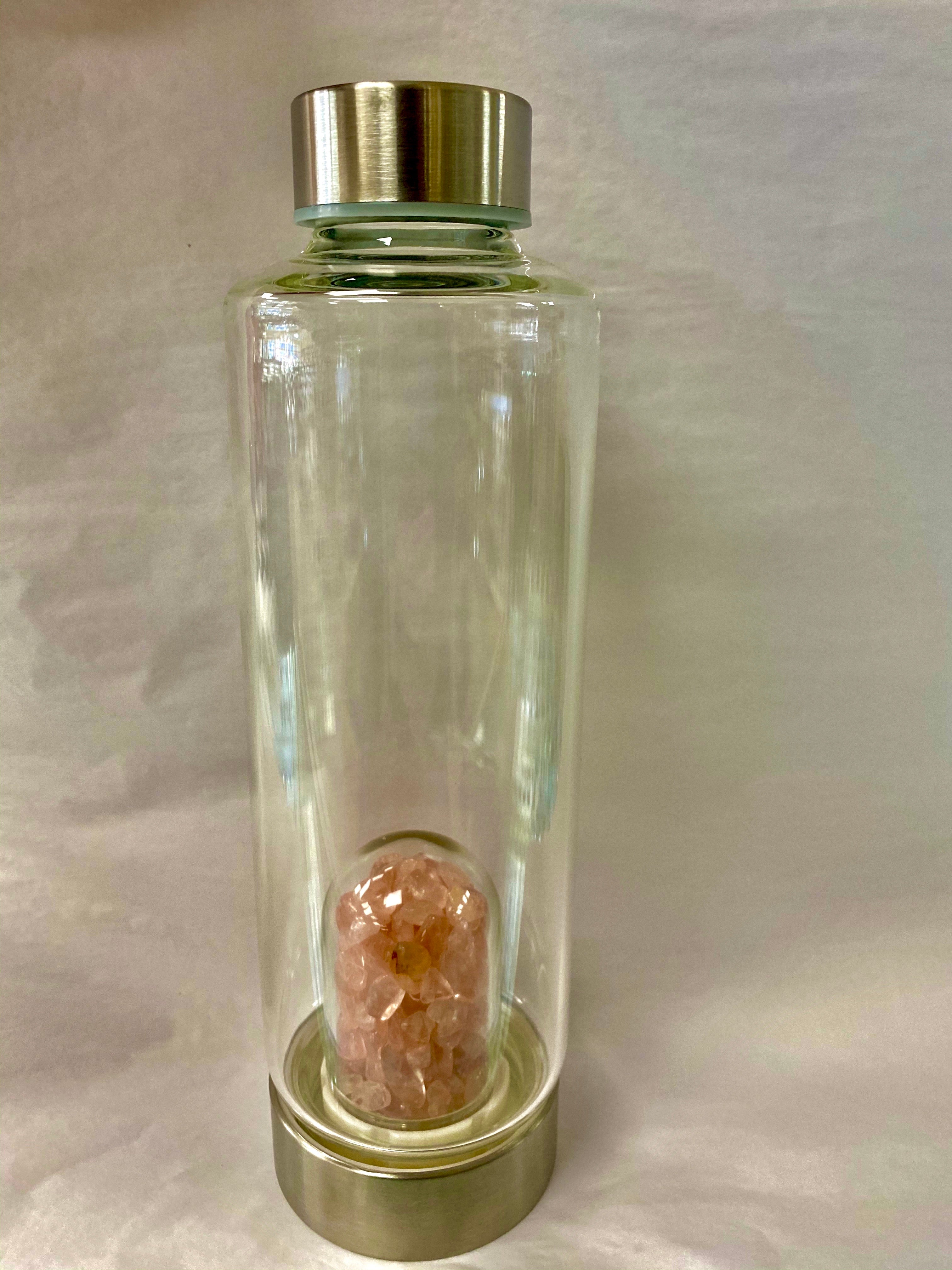 Rose Quartz Gemstone Infusion Glass Water Bottle