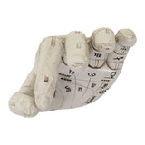 Decorative hand sculpture with astrological symbols on a white background