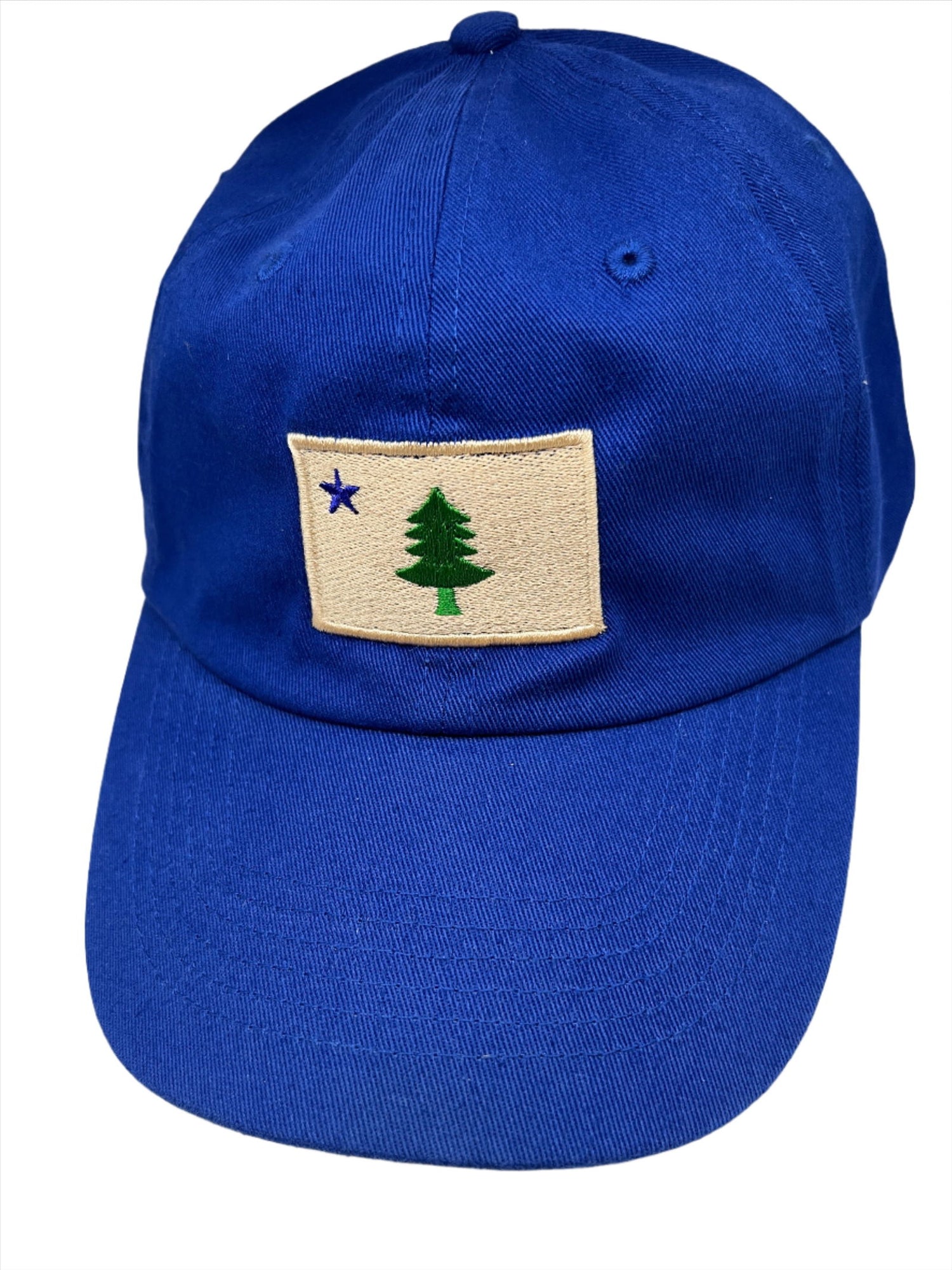1909 Maine Flag Royal Blue Ball Cap - Royal blue ball cap with old style Maine flag embroidered 