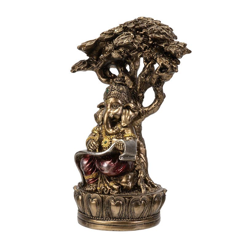 Statue of a deity with a tree on a white background