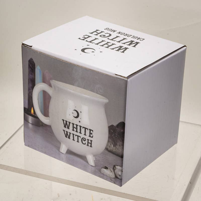White mug with 'White Witch' text in a box packaging.