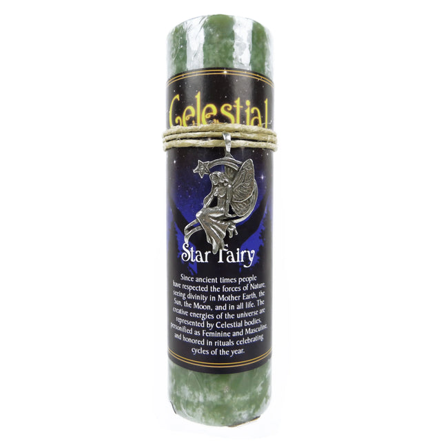 Green pillar candle with writing 
