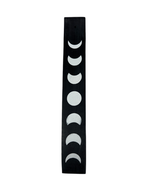 Long flat wood ash catcher black with white images of moon phase 