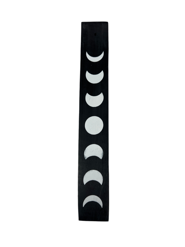 Long flat wood ash catcher black with white images of moon phase 