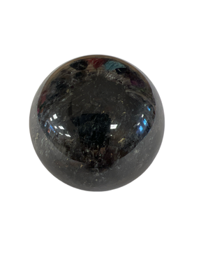 Large sphere that is dark with swirls of flashy blue. 