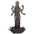 Statue of a deity on a lotus flower with intricate detailing on a white background