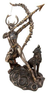 Statue of a archer with a bow and a wolf on a white background