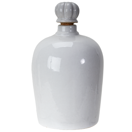 A glossy white ceramic bottle with a ribbed screw-top lid, shown against a plain white background.