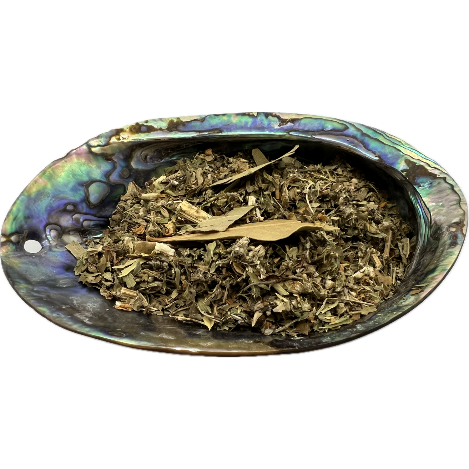Abundance Herb Mix Bag - Dried mixed herbs called Abundance Herb Mix placed on a colorful shell bowl