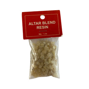 Altar Blend Resin Incense packed inside a clear plastic bag