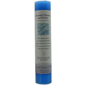 Blue candle with "ASCENDED MASTERS AND GUIDES" label.