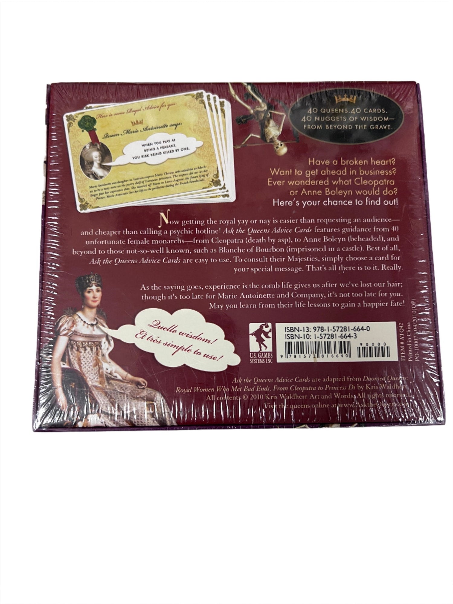 Ask the Queens Oracle - Dark purple box with mages of queens and cards with a description on contents 