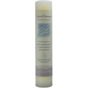 White candle with "ASTRAL JOURNEY" label.