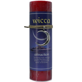Red candle with "WICCA" and "ATTRACTION" labels.