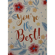 Greeting card with the text "YOU'RE THE BEST!" surrounded by colorful flowers and leaves.