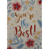 Greeting card with the text "YOU'RE THE BEST!" surrounded by colorful flowers and leaves.