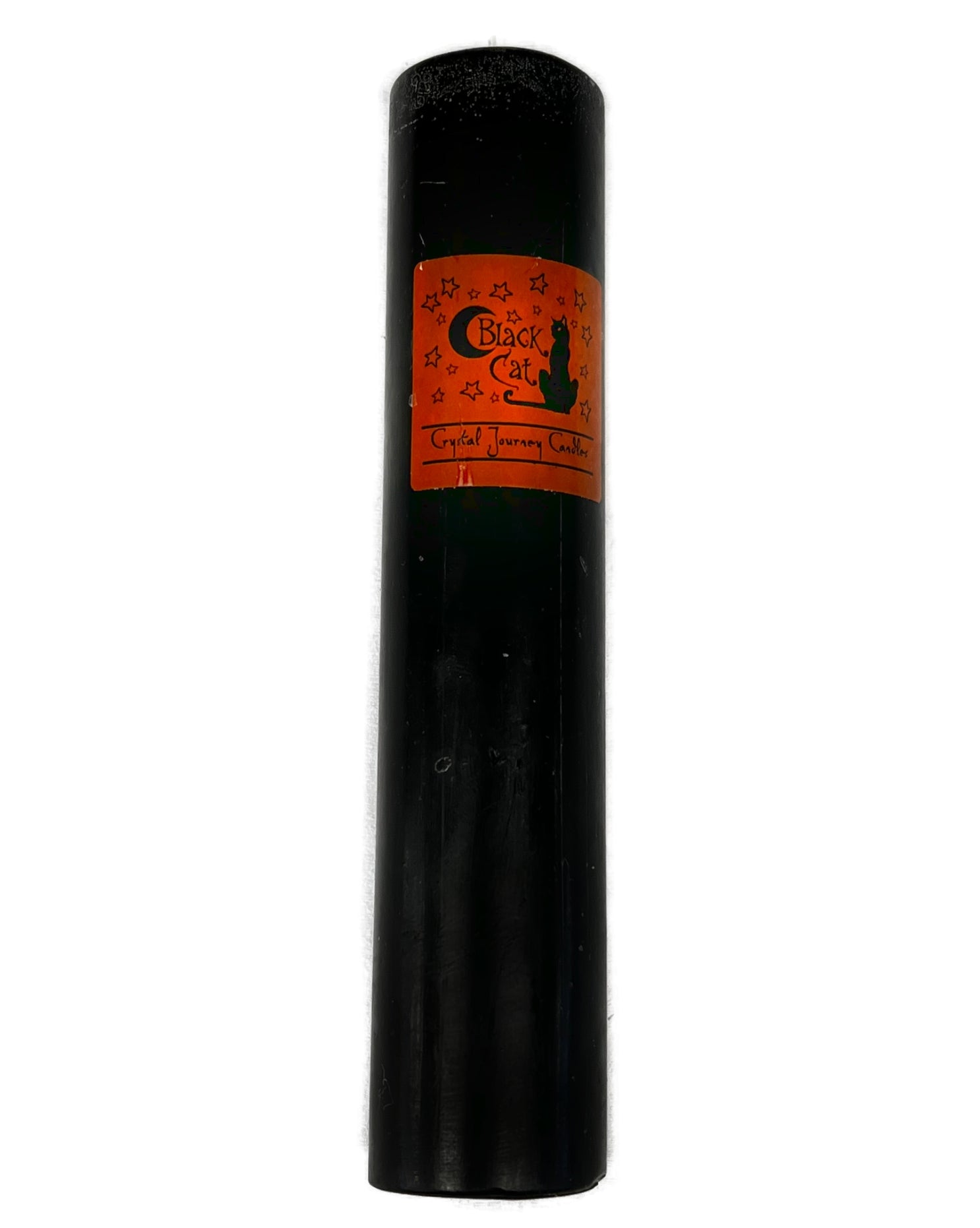 Tall Black candle with orange cat decal 