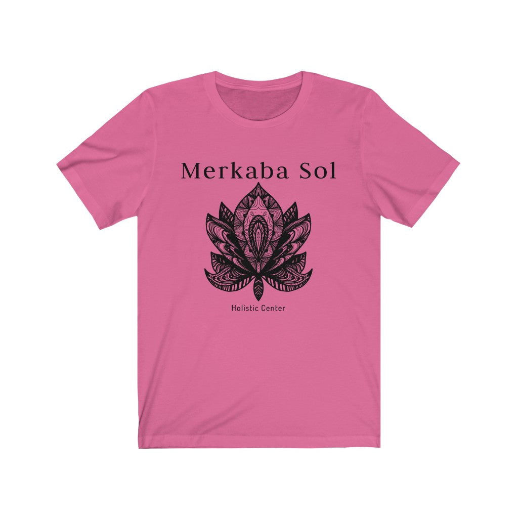 Black Lotus Short Sleeve Tee - Black Lotus recreated in a unique drawing. Bring inspiration and empowerment to your wardrobe with this Black Lotus t-shirt in charity pink color or give it as a fun gift. From merkabasolshop.com