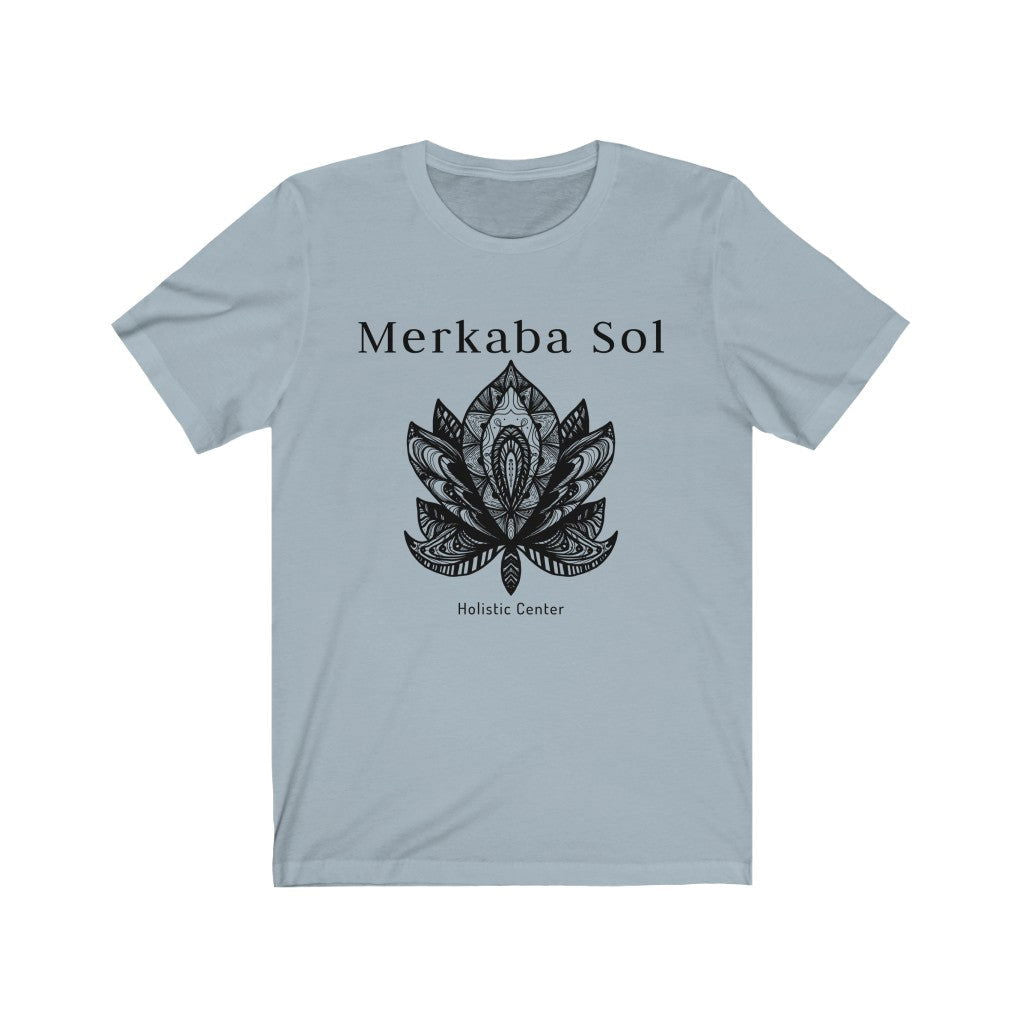 Black Lotus Short Sleeve Tee - Black Lotus recreated in a unique drawing. Bring inspiration and empowerment to your wardrobe with this Black Lotus t-shirt in light blue color or give it as a fun gift. From merkabasolshop.com