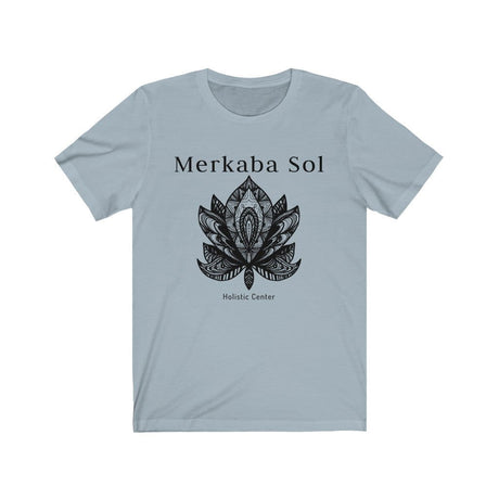 Black Lotus Short Sleeve Tee - Black Lotus recreated in a unique drawing. Bring inspiration and empowerment to your wardrobe with this Black Lotus t-shirt in light blue color or give it as a fun gift. From merkabasolshop.com