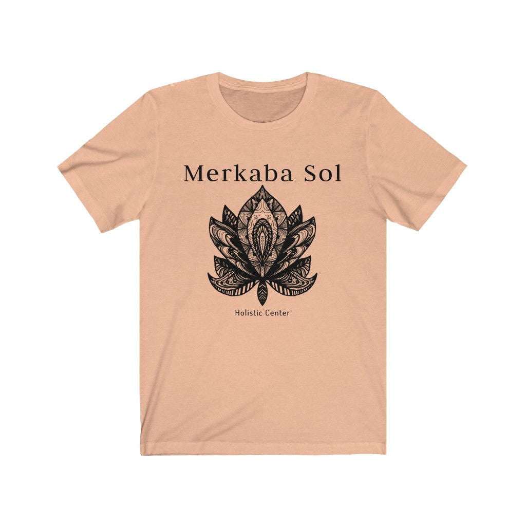 Black Lotus Short Sleeve Tee - Black Lotus recreated in a unique drawing. Bring inspiration and empowerment to your wardrobe with this Black Lotus t-shirt in peach color or give it as a fun gift. From merkabasolshop.com