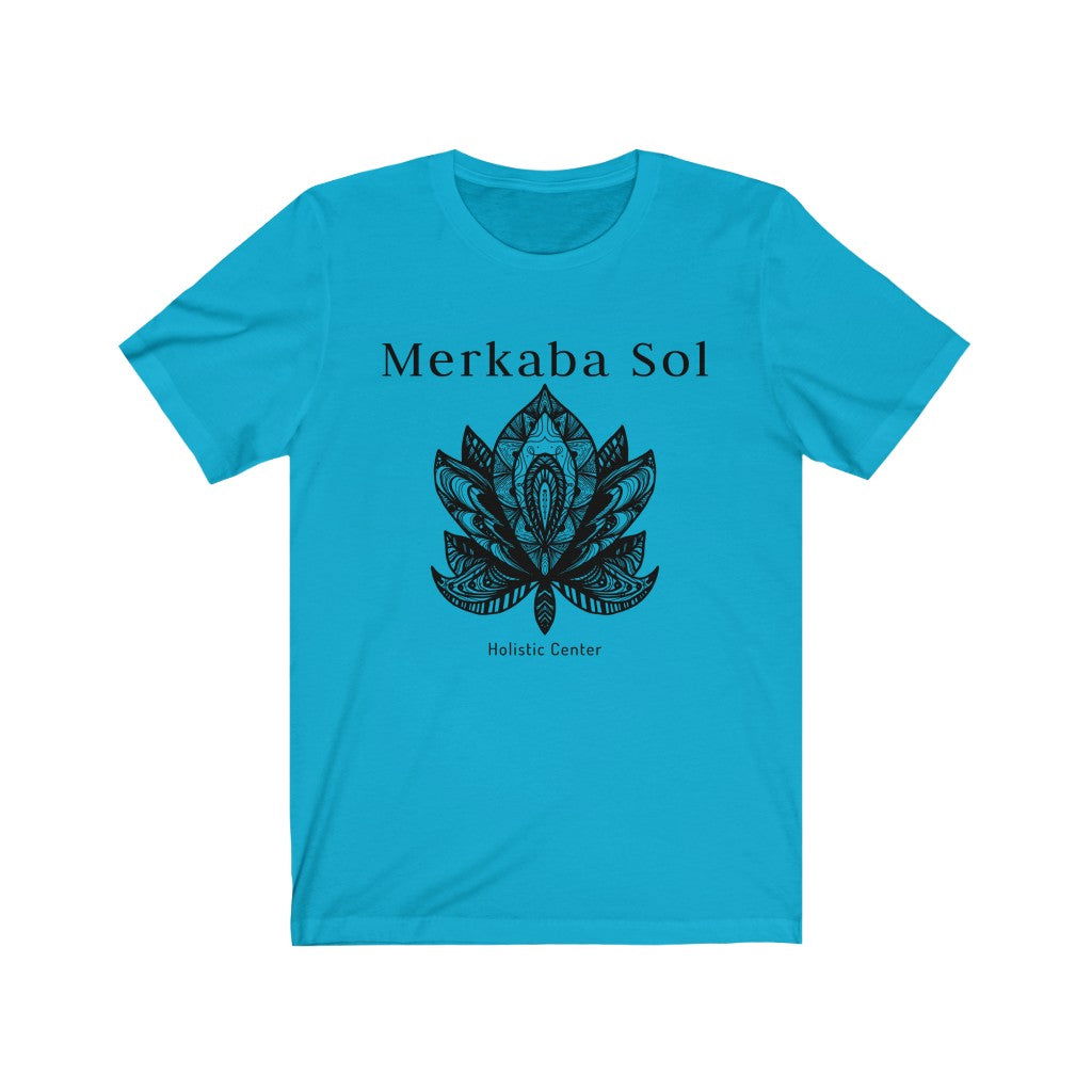 Black Lotus Short Sleeve Tee - Black Lotus recreated in a unique drawing. Bring inspiration and empowerment to your wardrobe with this Black Lotus t-shirt in turquoise color or give it as a fun gift. From merkabasolshop.com
