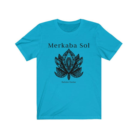 Black Lotus Short Sleeve Tee - Black Lotus recreated in a unique drawing. Bring inspiration and empowerment to your wardrobe with this Black Lotus t-shirt in turquoise color or give it as a fun gift. From merkabasolshop.com