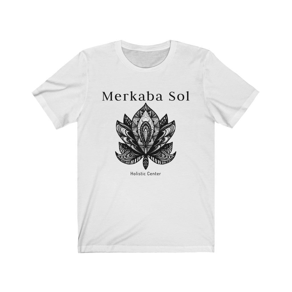 Black Lotus Short Sleeve Tee - Black Lotus recreated in a unique drawing. Bring inspiration and empowerment to your wardrobe with this Black Lotus t-shirt in white color or give it as a fun gift. From merkabasolshop.com