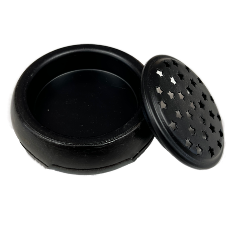 Black Wood Charcoal Resin Incense Burner - Picture with top off to show metal burning area 